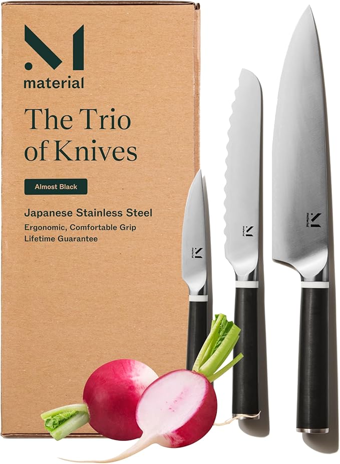 Material, Knife Trio, Carbon Stainless Steel Japanese Chef's Knife for Chopping and Cutting, Razor-Sharp Strong Blade, Almost Black, Material Kitchen