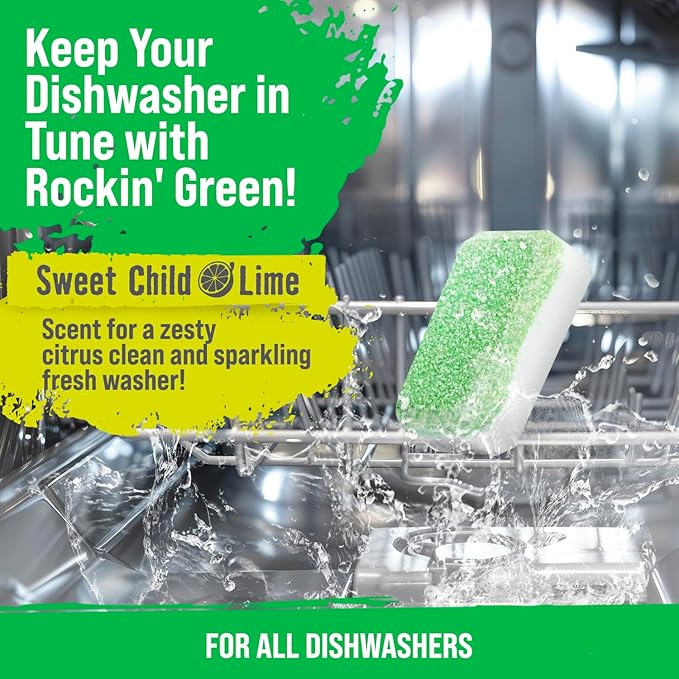 Rockin' Green Deep Cleaning and Deodorizing Tablets for Dishwashers, Washing Machines, and Garbage Disposals, Removes Odor and Residue (Dishwasher Cleaning Tablets, 24 Pack)