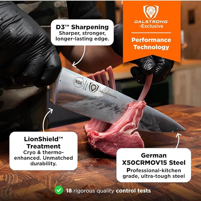 DALSTRONG Chef Knife - 8 inch Blade - Gladiator Series ELITE - Forged HC German Steel Chef's Knife - Razor Sharp Kitchen Knife - Professional Full Tang Knife - Black G10 Handle - Sheath -NSF Certified