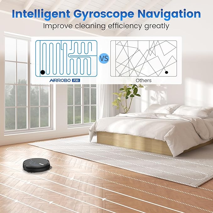 AIRROBO Robot Vacuum and Mop, 3000Pa Strong Suction Power Vacuum Mop Robot, Wi-Fi/App/Alexa, Self-Charging Robotic Vacuum for Hard Floor, Pet Hair and Low-Piled Carpet, Slim Design, Quiet,P30