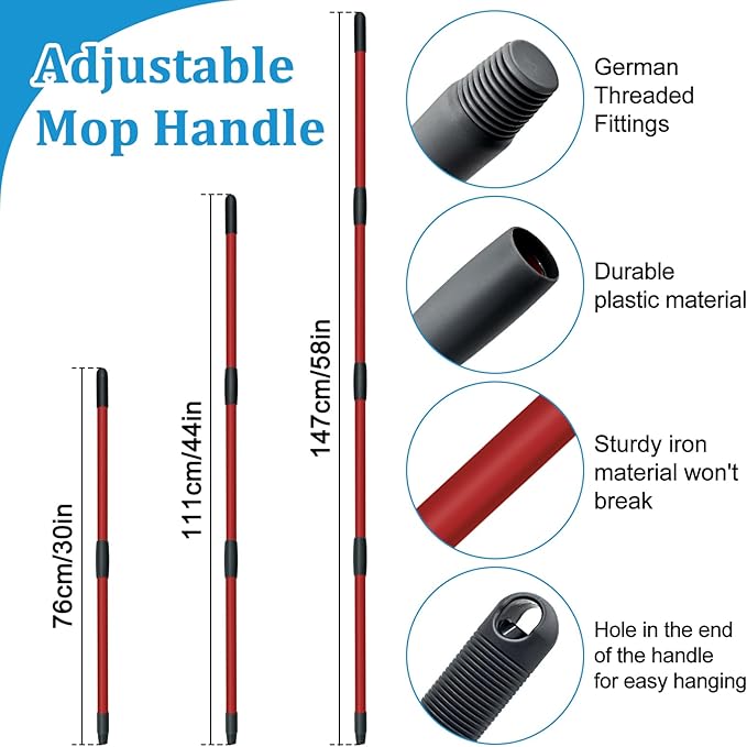 Spin Mop Handle,Mop Heads Replacements,Scrubber Mop Head and Mop Base Compatible with O-cedar RinseClean 2-Tank Spin Mop System,Mop Handle and Head Replacement Combo Set for Wet Dry Use Floor Cleaning