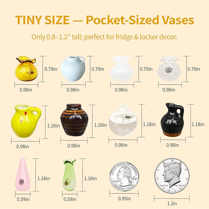 Magnetic Bud Vase Set – Mini Ceramic & Glass Vases with Strong Magnet for Fridge & Whiteboard – Decorative Small Flower Vases for Kitchen, Home or Office Décor for Women (Glass & Ceramic)