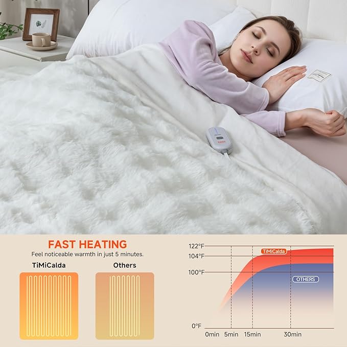 Heated Blanket Electric Queen- 84"x90" Soft Thick Bubble Electric Blanket for Sofa with 5 Heat Levels & 10 Hours Auto-Off Overheat Protection, Warm Cozy Gifts, Cream