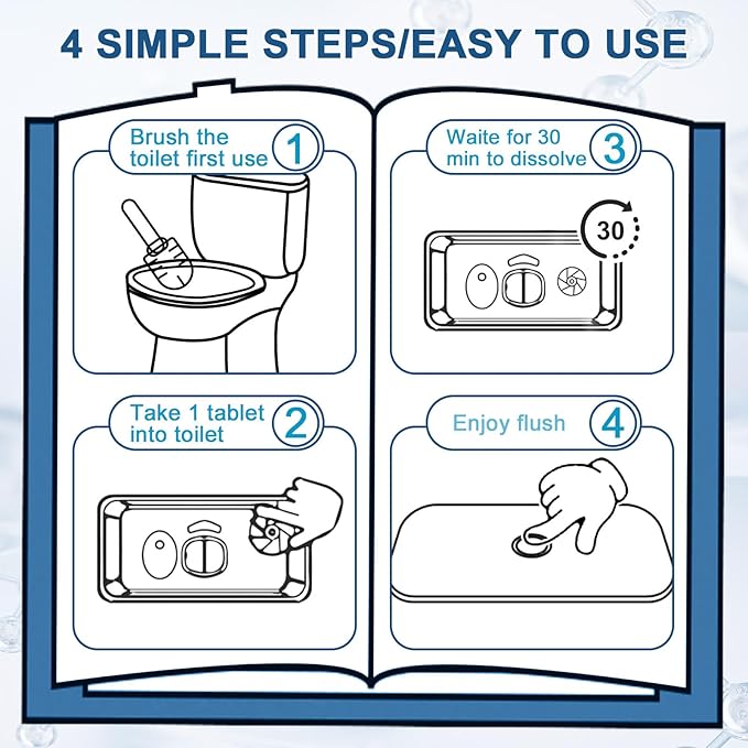 Toilet Bowl Cleaner Tablets Blue Toilet Tank Cleaners, Septic-Safe Hard Water Stain Remove, Bathroom Automatic Toilet Cleaning & Deodorizer, Fresh Scent - 30 Tabs