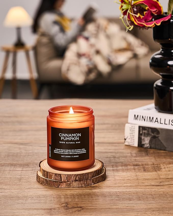 M&SENSE Cinnamon Pumpkin Fall Scented All Natural Soy Wax Candles for Home Scented, Cotton Wick Autumn Long Burning 7.05oz 50 Hours Burn Time, Jar Candle Gift for Men and Women