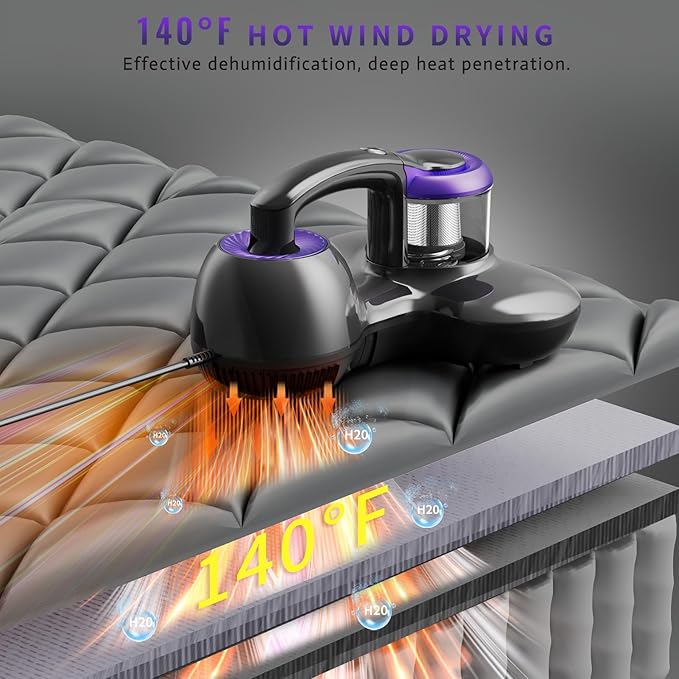 Mattress Vacuum Cleaner, Handheld UV Bed Vacuum Cleaner 16KPa & 12800 Vibrations Per/Min Upgraded Effectively Clean Up Bed, Pillows, Cloth Sofas, Carpets and Ther Fabric Surfaces