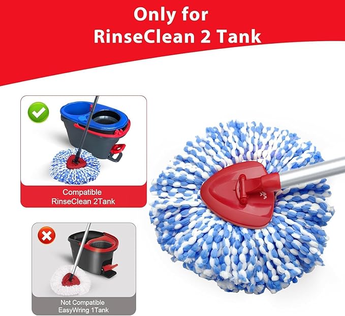 Small Spin Mop Replace Head Compatible with O-Cedar RinseClean 2 Tank, Mop Replacement Head Handle Base, 2 Microfiber Head Refills+1 Stick(30-58") +1 Base Combo Set (Blue)