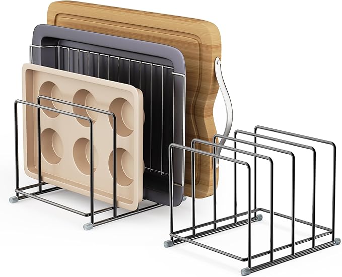 Cutting Board Organizer-1.6in Wide Kitchen Cutting Board Holder Stand for Pan,Baking Sheets,Cookie Sheets with 4 Slots,Baking Sheet Oragnizer(2PC-Large)