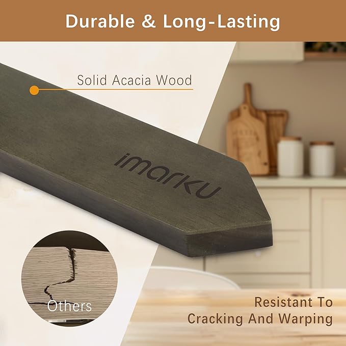 imarku Magnetic Knife Holder for Wall - 16 Inch Acacia Wood Magnetic Knife Strip with Powerful Magnet, Knife Magnetic Strip for Kitchen Utensil Organizer with 4 Hooks, Dark Gray