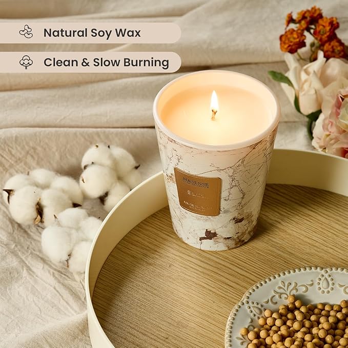 M&SENSE Santal Scented Candles for Home, Lead-Free Wick Highly Scented Jar Candles, 14.1 Oz 80 Hours Lasting Burning Candles Gifts for Women, Relaxing Aromatherapy Candle for Stress Relief