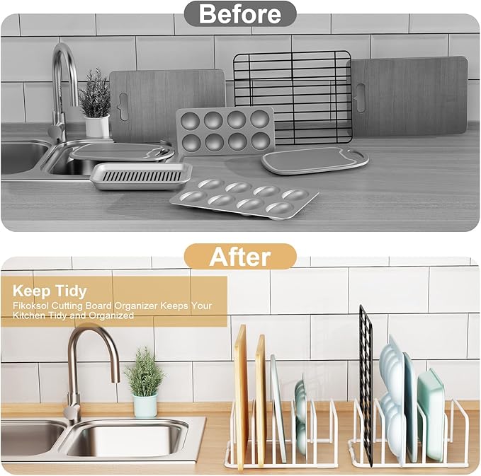 Cutting Board Organizer, 1Pcs Cutting Board Holder Rack Baking Cookie Pan Sheets Cooling Small Racks Storage Stand for Kitchen Cabinet Countertop Bakeware Storage Organizer Metal White