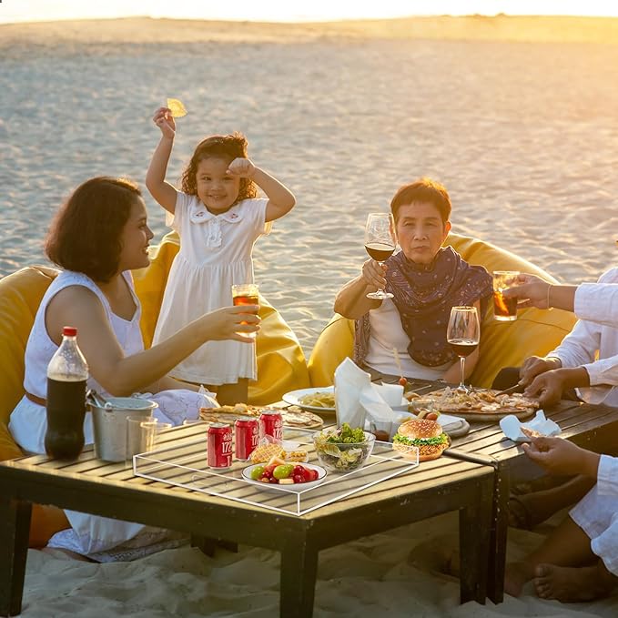 17×17 inches Oversized Clear Acrylic Ottoman Tray Extra Large Decorative Tray Spill-Proof Serving Trays with Handles King-Size Safe Edge Organizer for Coffee Table Countertop Breakfast