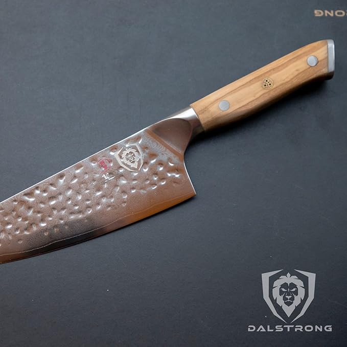 Dalstrong Chef Knife - 8 inch Blade - Shogun Series - Japanese AUS-10V Super Steel Kitchen Knife - Olive Wood Handle - Damascus - Razor Sharp Knife - Professional Full Tang Knives - Sheath Included