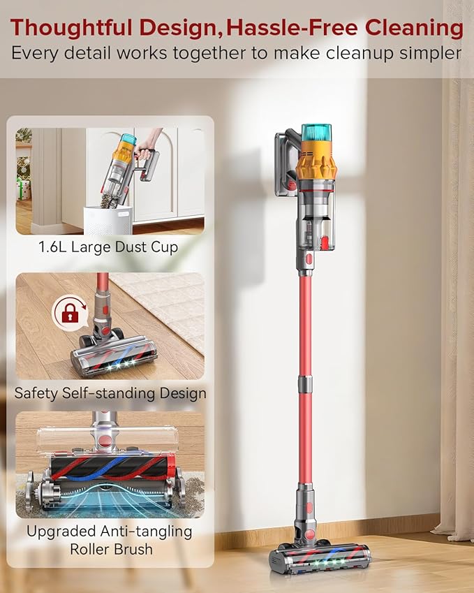 S8 Cordless Vacuum Cleaner, 600W 48Kpa 65mins Stick Vacuum Rechargeable, Wireless Lightweight Handheld Vacuum Cleaners for Home Pet Hair Carpet Hardwood Floor Car