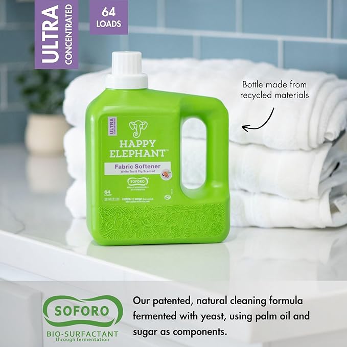 Fabric Softener, White Tea & Fig Scent, Natural Biodegradable Liquid Fabric Softener, Plant Based, Softens Clothes & Reduces Static, Gentle on Skin, HE Compatible, 64 Fl Oz, 1 Pack