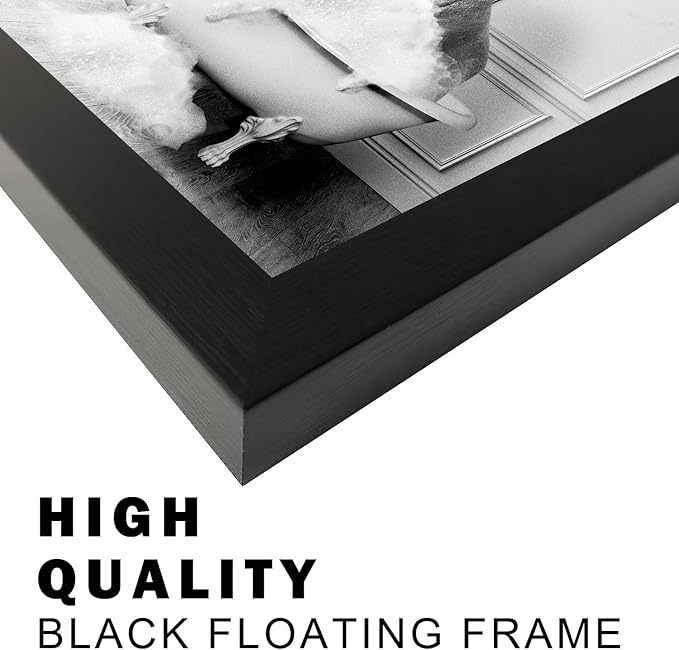 Framed Bathroom Wall Decor Elephant in Bathtub Pictures Wall Art Black and White Funny Animal Canvas Print Artworks for Bathroom