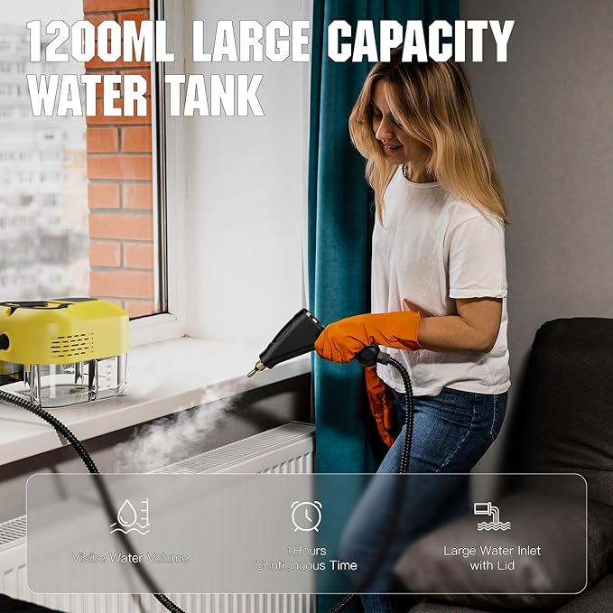 Steam Cleaner for Home&Kitchen, 212°F High Temperature, 1200ML Tank, Portable Handheld Steam Cleaner for Car Carpet Detailing Window Floor Couch Grease Tile, Pressurized Steamer for Cleaning