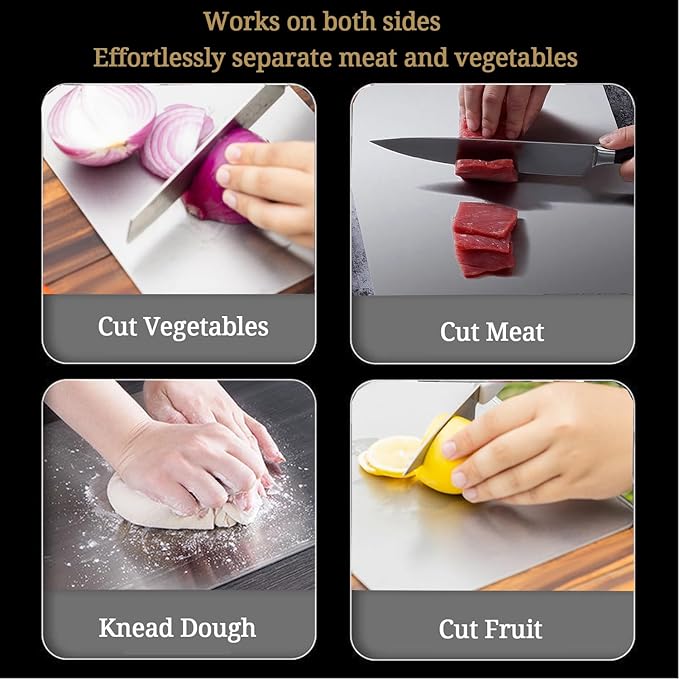 Titanium Cutting Boards for Kitchen Double Sided Pure Titanium Cutting Board with Handle, Suitable for Meat, Vegetables, and Fruits,Metal Cutting Board Lightweight and Easy to Clean (14 x 10)