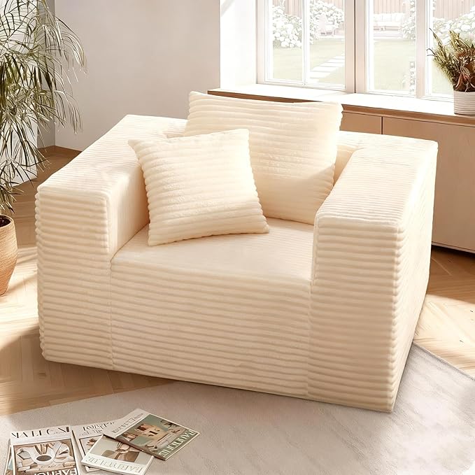 Single Sofa Foam Couch Sofa for Small Spaces, Giant Bean Bag Chair, Comfy Sofas with Removable Cover Furry Couch Pillows for Living Room, Bedroom, Apartment, Dorm, Office
