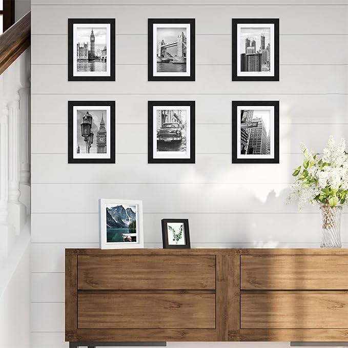 5x7 Black Picture Frames set of 3, Made of Wooden and Glass Photo frame - Displays Picture 4x6 with Mat or 5 x 7 without Mat, Desktop & Wall Collage Frame set