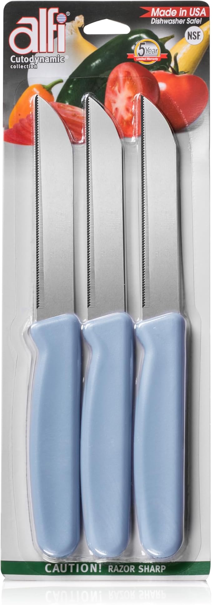 Alfi All-Purpose Knives Aerospace Precision Pointed Tip - Home And Kitchen Supplies - Serrated Steak Knives Set | Made in USA (Myrtille)