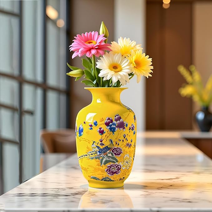 MTME Porcelain Figurines, Jingdezhen Peacock Decorative Flower vase, Home Decor, Wedding Gifts, Aesthetic Sculpture Home décor (Pheasant Y)