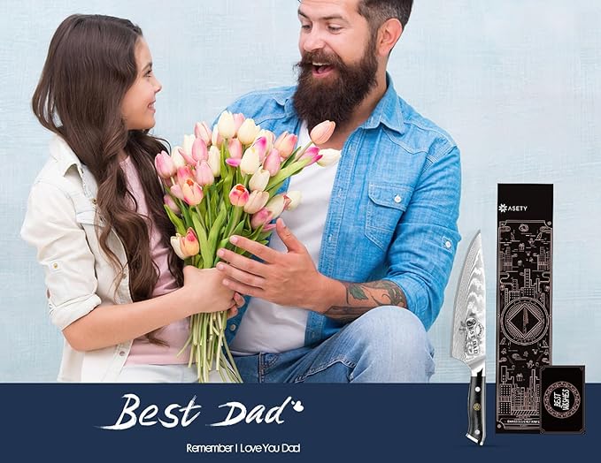 Men Gifts: Damacus Chef Knife - Gifts for Dad, Birthday Gift from Daughter Son Kids, Full Tang G10 Handle, Christmas, Thanksgiving Best Dad Ever