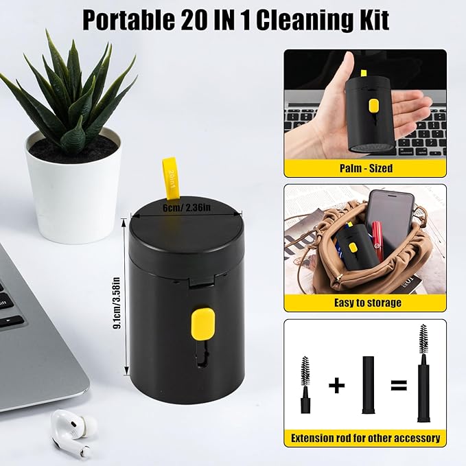 walrfid Laptop Phone Screen Cleaner Kit, Computer Keyboard Brush Cleaning Spray for iPhone AirPods MacBook iPad, 20-in-1 Electronic Device Clean Tool for Camera Earbud Car Screens (Black)