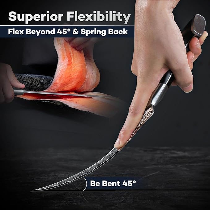 DRAGON RIOT Japanese Fillet Knife, 7 inch Meat Boning Knife with VG10 Steel Core, Damascus Pattern, Flexible Blade, Ergonomic Handle, Fishing Gift for Men