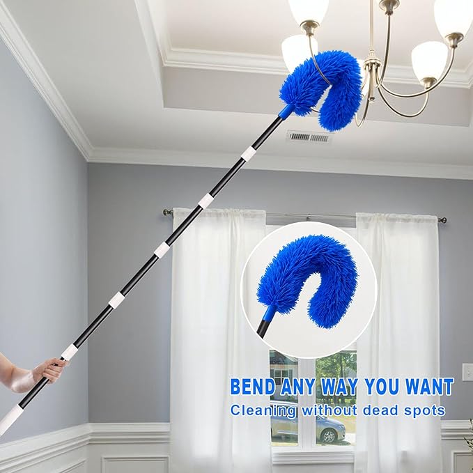 Ceiling Fan Cleaner Duster with Extra Long and Thick Extension Pole from 15 to 88 Inches,Adjustable and Removable Fan Blade Cleaner for High Ceiling, Wall Blinds Door Furniture Bookshelves