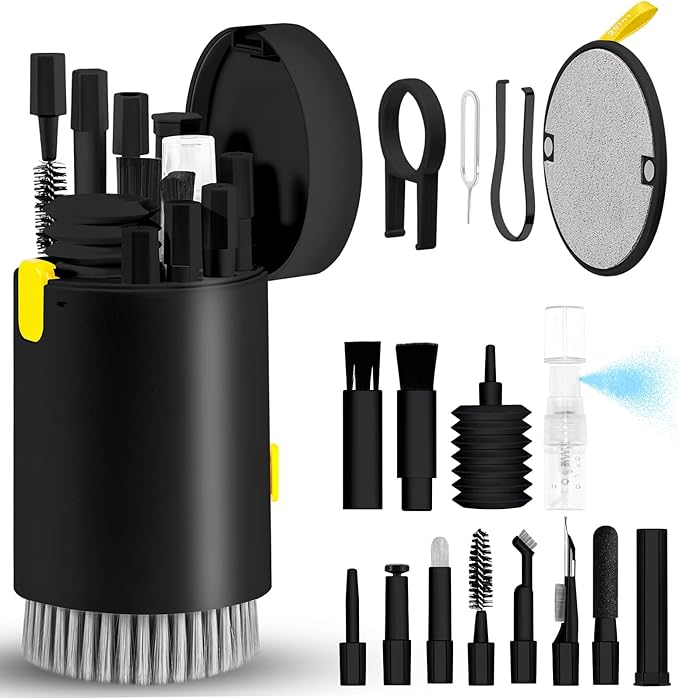 walrfid Laptop Phone Screen Cleaner Kit, Computer Keyboard Brush Cleaning Spray for iPhone AirPods MacBook iPad, 20-in-1 Electronic Device Clean Tool for Camera Earbud Car Screens (Black)