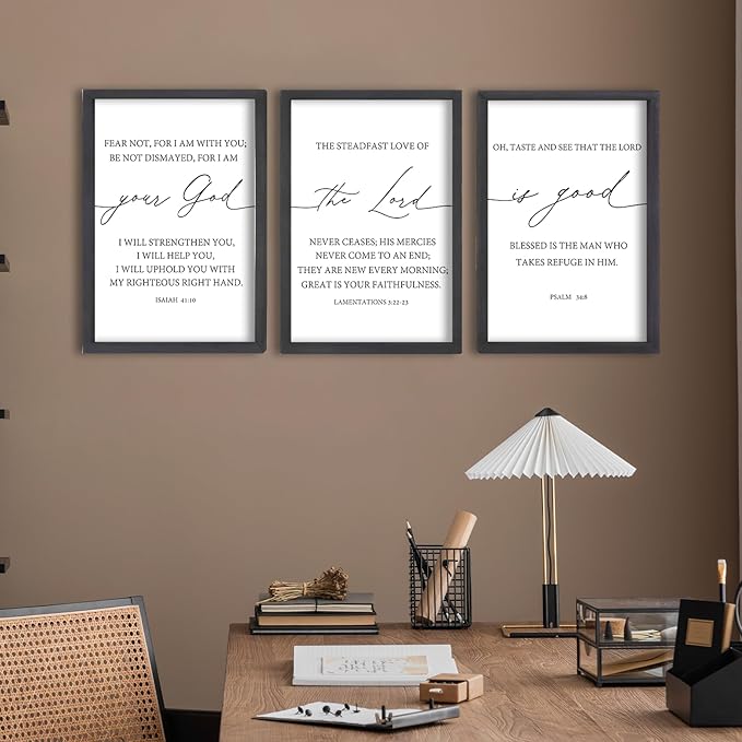 FZMHASLWW The Lord Your God Is Good Sign Bible Verses Wall Decor 16"X11" Set of 3 Christian Scripture Prayer Inspirational Motivational Quotes Family Framed Wall Art (Black)