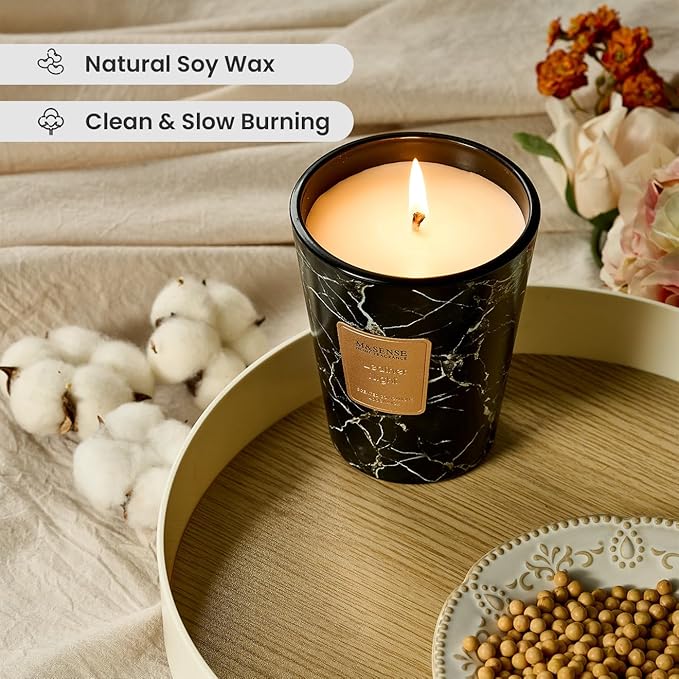 M&SENSE LeatherNight Scented Candles for Home, Lead-Free Wick Highly Scented Jar Candles, 14.1 Oz 80 Hours Lasting Burning Candles Gifts for Women, Relaxing Aromatherapy Candle for Stress Relief