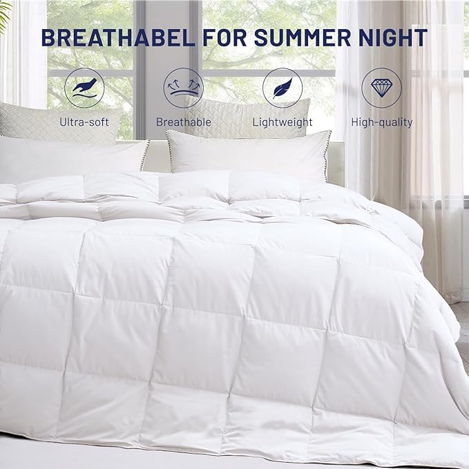 SNOWMAN Extra-Soft Down Blanket Twin, Lightweight Down Comforter with 8 Corner Tabs, Cooling Bed Comforter for Hot Sleeper, 14oz Fill Weight and Noiseless Down Proof Fabric (White, 68"x90")
