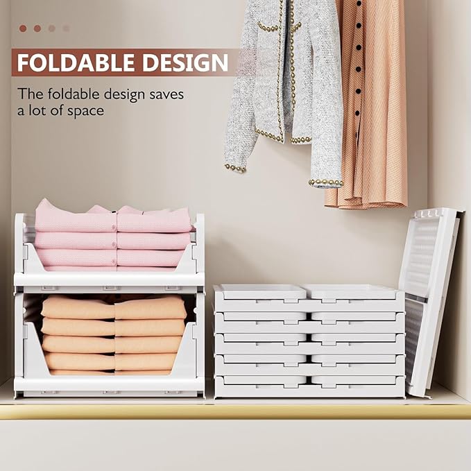 5 Pack Folding Closet Organizers Storage Box, Stackable Storage Bins, Plastic Drawer Basket Closet Storage for Wardrobe Cupboard Kitchen Bathroom Office 5L (White)