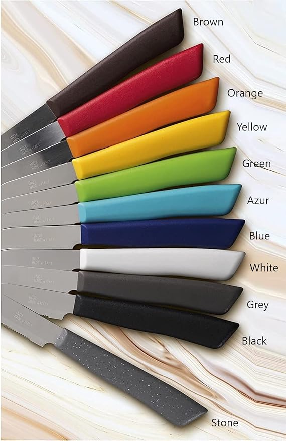 6 kitchen Knives - 4.3"/11cm Italian Stainless Steel Serrated Vegetable/Steak/Table Knife Cutlery, Rounded Tip (Blue)