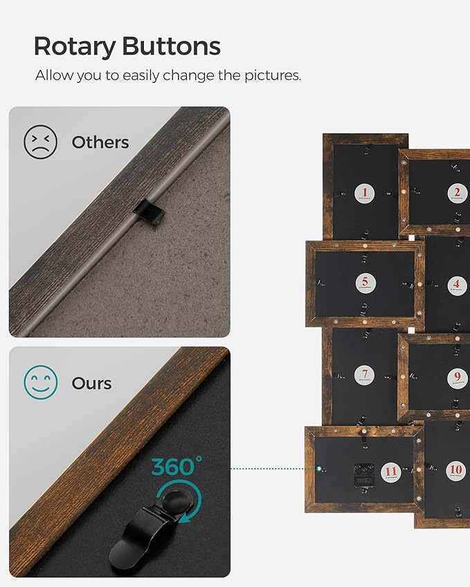 SONGMICS Collage Picture Frames, 4x6 for Wall Decor Set of 12, Multi Family Photo for Gallery Decor, Hanging Display, Assembly Required, Rustic Brown