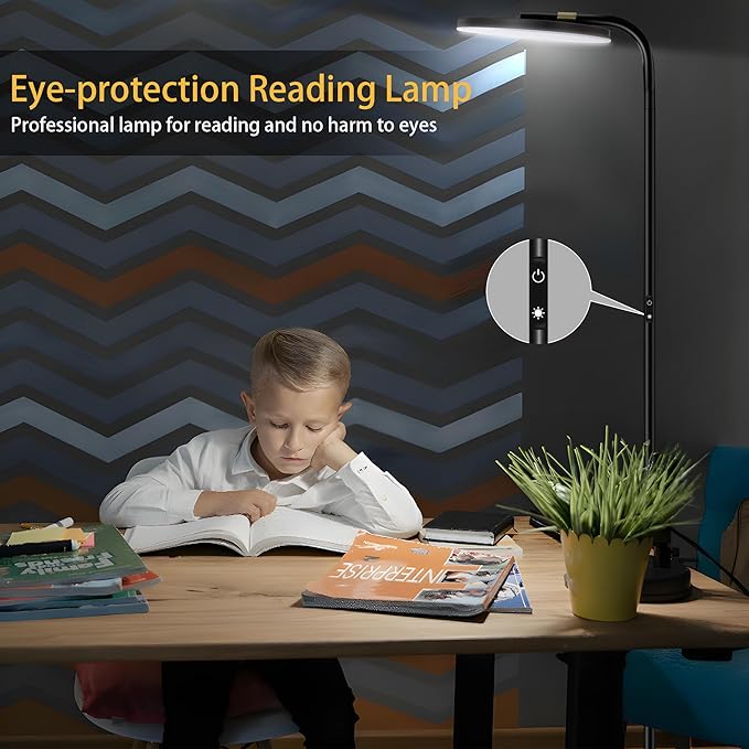 36W Super Bright LED Floor Lamp with Remote Control, Modern Stepless Dimmable Standing Lamp, 350°Rotating Head Tall Torchiere Floor Lamps for Living Room, Bedroom, Office