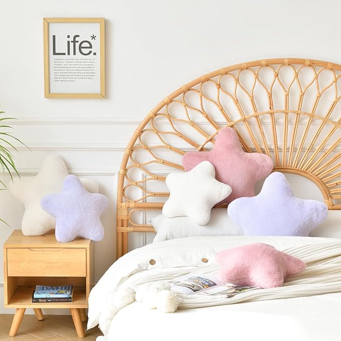Xiashrk Star Pillow, Decorative Throw Pillows for Bed Couch, 19.6" Star Shaped Pillow Plush Floor Cushions Room Decor Pillow with Soft Faux Rabbit Fur for Sofa Bedroom Living Room