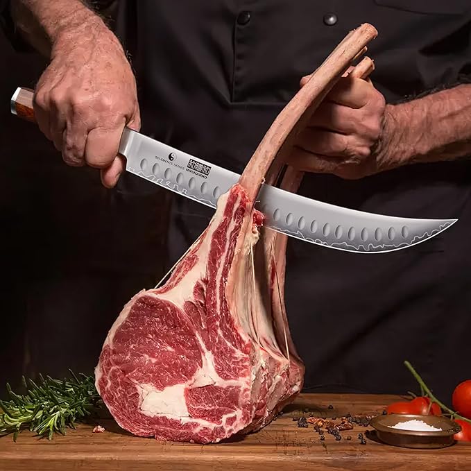 HOSHANHO Brisket Slicing Knife 12 Inch, Japanese High Carbon Steel Butcher Breaking Knife with Ergonomic Handle, Razor Sharp Curved Carving Knives for Meat, BBQ