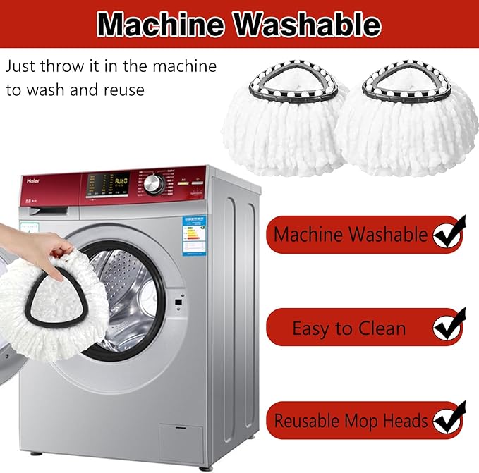 3 Pack White Spin Mop Replacement Heads, Mop Head Replacement 100% Microfiber, Deep Cleaning, Spin Mop Refill Replacement Head Compatible with 1-Tank System