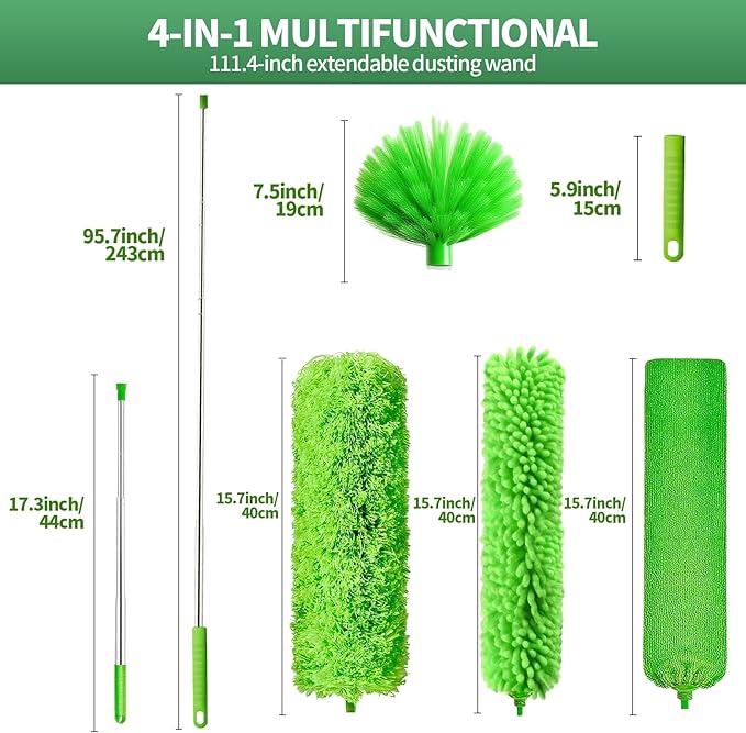 dusters for Cleaning extendable Long Handle,Webster Cobweb Duster with Extension Pole,Spider Web Remover Brush with Pole,Outdoor Web Cleaner Outside for use on Ceilings, cabinets, Walls, Light