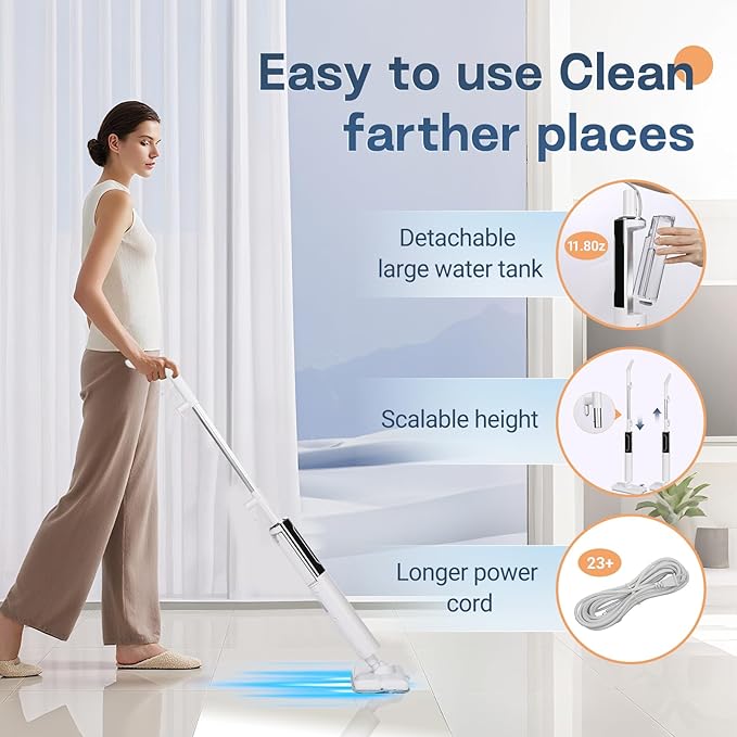 Steam Mop, Detachable Handheld Steam Cleaner for Home,1200W Heat to 260 °F in 20S, 2 Steam Modes & LED Display, 23FT Cord, Steam Mops for Floor Cleaning, Hardwood,Bathroom, Tile, Carpets