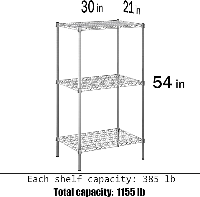 21" Deep x 30" Wide x 54" Height Wire Shelving Kit | 3-Tier | NSF Commercial Storage Rack Unit