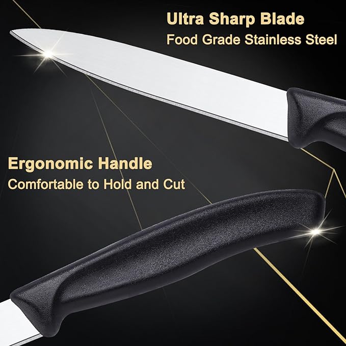 BEWOS Paring Knife - Straight Edge Paring Knives Set of 4, Ergonomic Handle, Classic Black PP Plastic Handle, Fruit Knife & Cutting Knives for Kitchen, 4.1-inch Pointed Tip