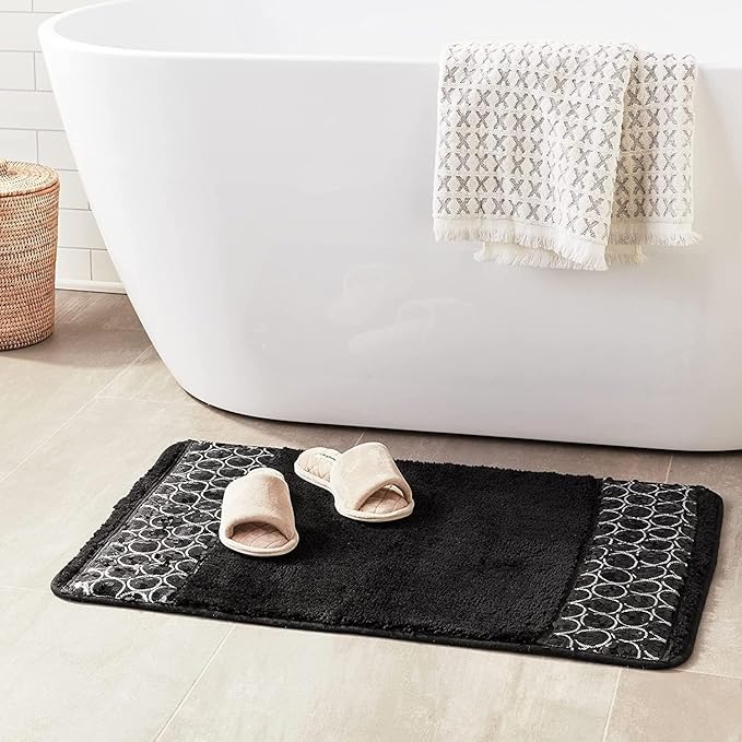 Zahari Home Sinatra Black Bathroom Rug Classic Luxury Bath Rug Contemporary Decor Black Bath Mat for Shower Unique Design Stylish Bathroom Rug Bath Shower Tub Decor Bling