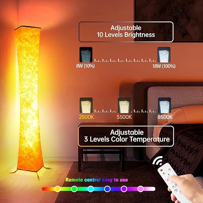 2 Pcs Floor Lamp, 61'' Smart RGB LED Corner Lamp with Music Sync and 16 Million DIY Colors, 3 Color Temperature, APP & Remote Control, Color Changing Standing Floor Lamp for Bedroom Living Room