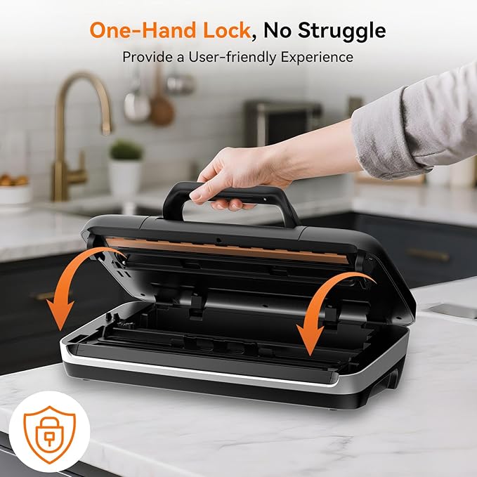 85Kpa Vacuum Sealer for Food, Full Automatic Vacuum Sealer Machine with Double Heat Seal, Easy-Lock Handle, Built-in Cutter, 1 Bag Rolls and 10 pcs Pre-cut Bags