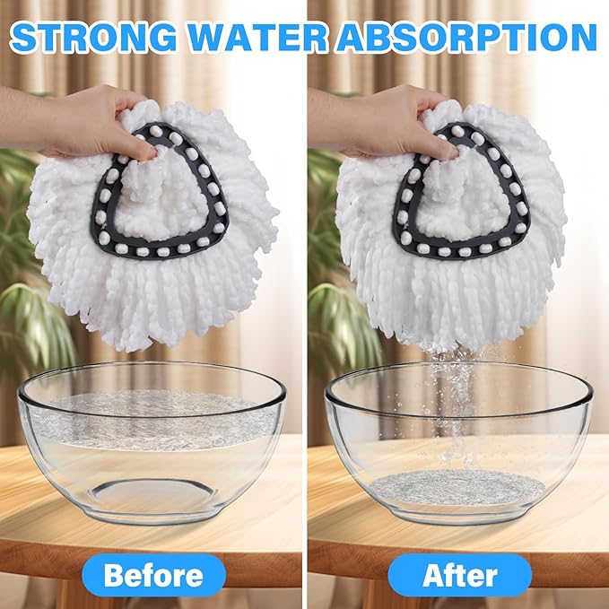 6 Pack Mop Heads Replacements for O-Cedar, Mop Replace Head Refills, Easywring Spin Mop Heads Replacements, Easy-to-Replace, Microfiber, Machine Washable, Easy Cleaning, White