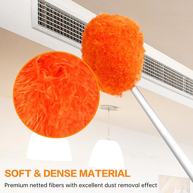 Ceiling Fan Cleaner Duster Reusable Microfiber Ceiling Fan Blade Cleaner Removable Duster with Extension Pole Adjusts 13 to 49.7 Inch for Cleaning Walls Bookshelves Furniture Door Window Top (Orange)
